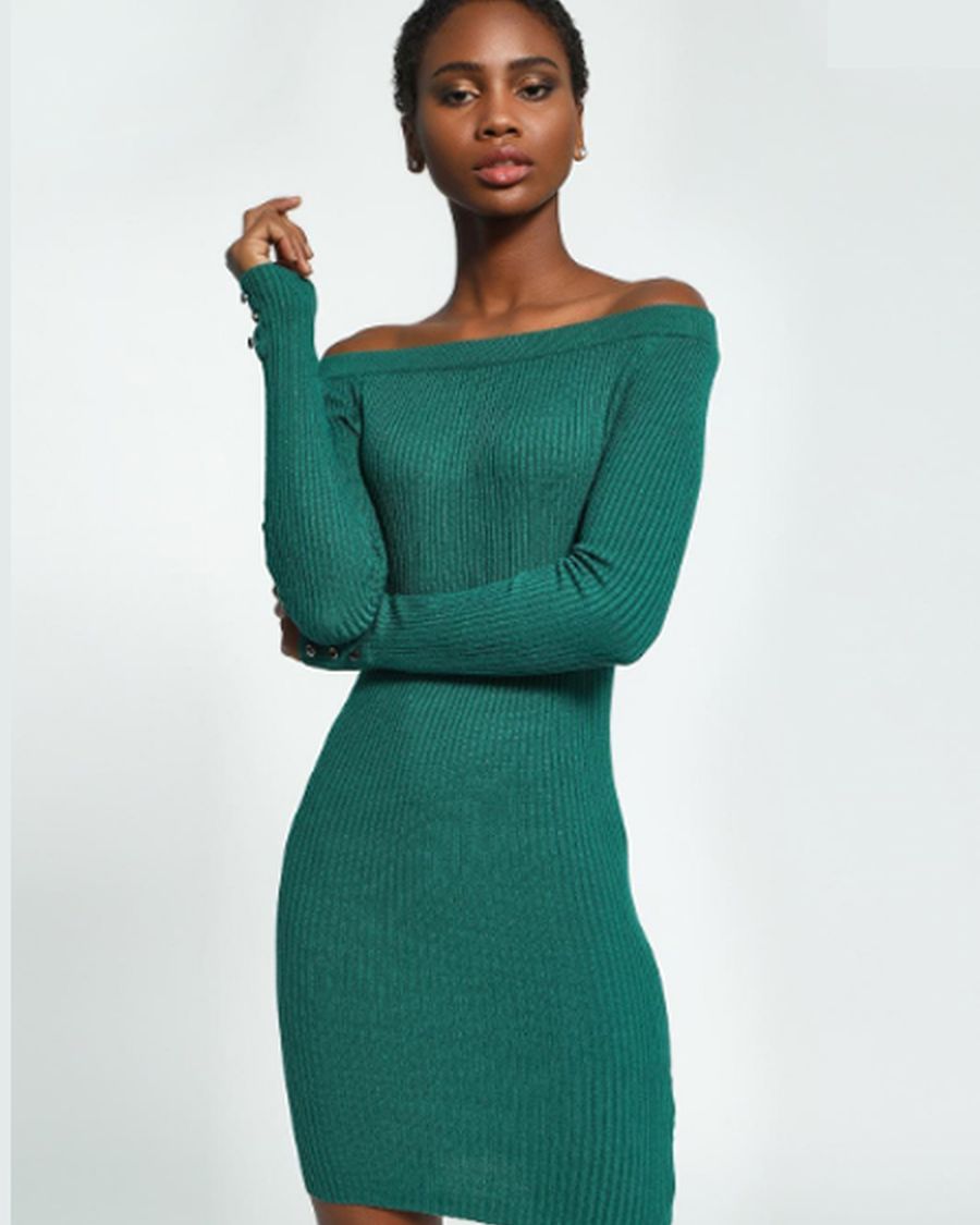 sexy sweater dresses Autumn/Winter Solid Color Round Neck Long Sleeve Dress Dresses Length Long Sleeve Sweater Dress Sexy