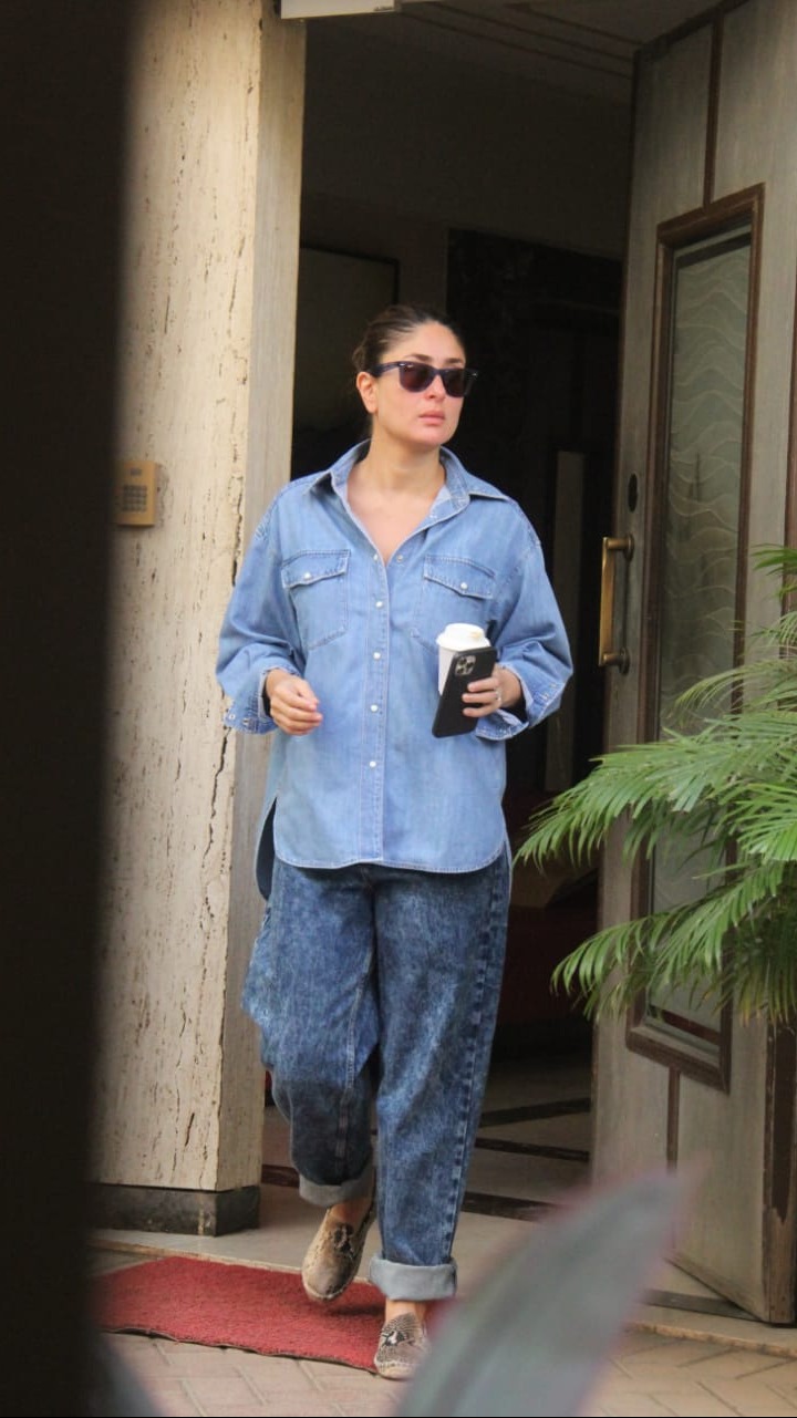 kareena in denim dress Kareena Kapoor Khan opts for grey dress and denim jacket as she steps out for an errand view pics