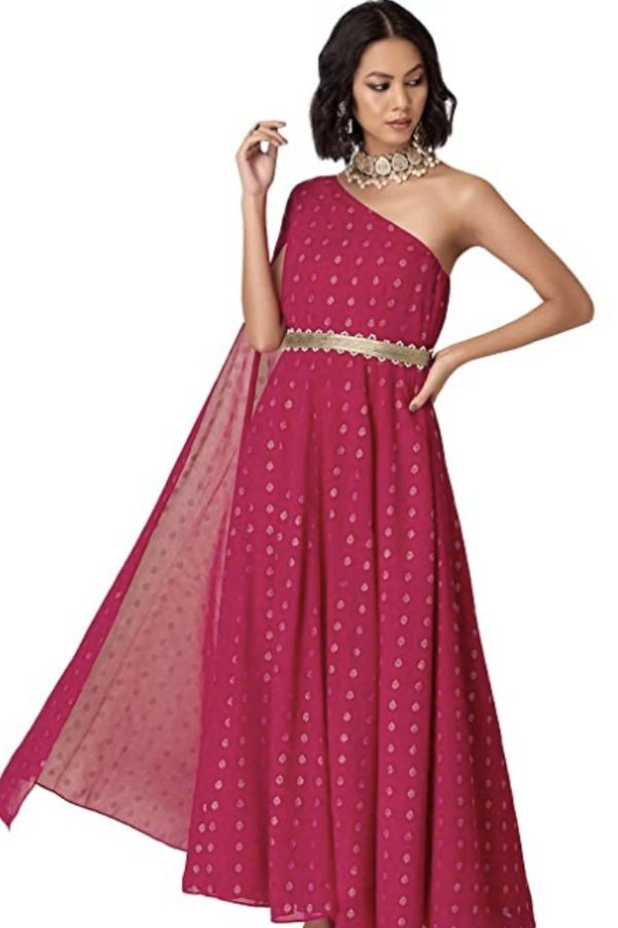 knee length dresses for ladies Floral Printed Long Dress: Modern Indian Gown by Raas USA