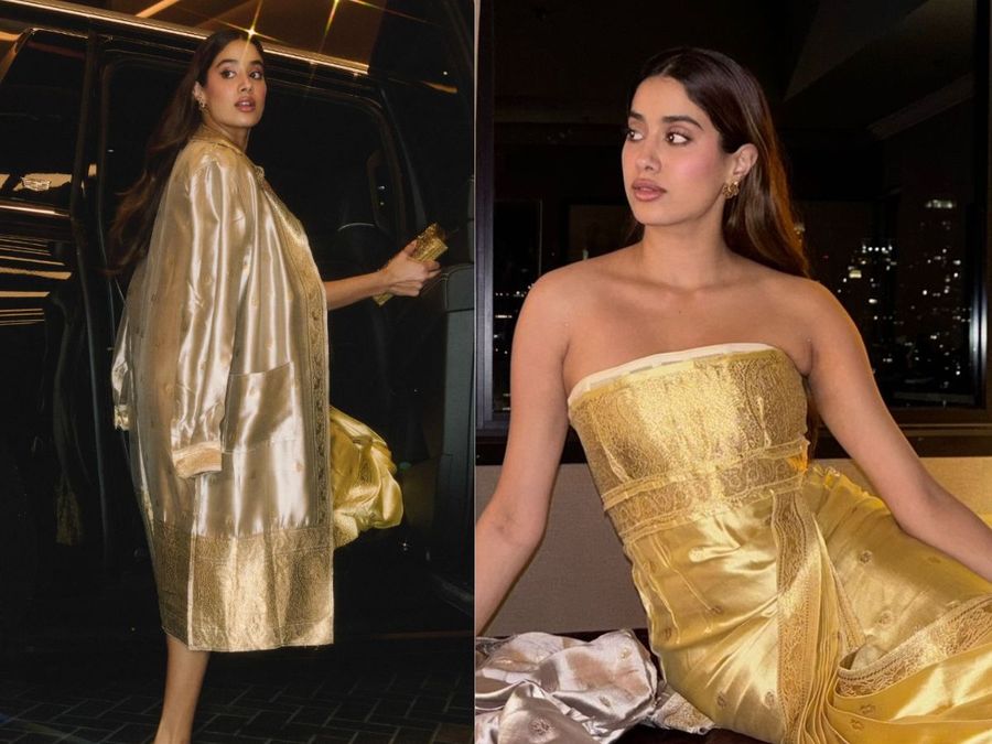 Janhvi Kapoors Strapless Golden Prada Saree With Kolhapuris At TIFF Is  Stunning